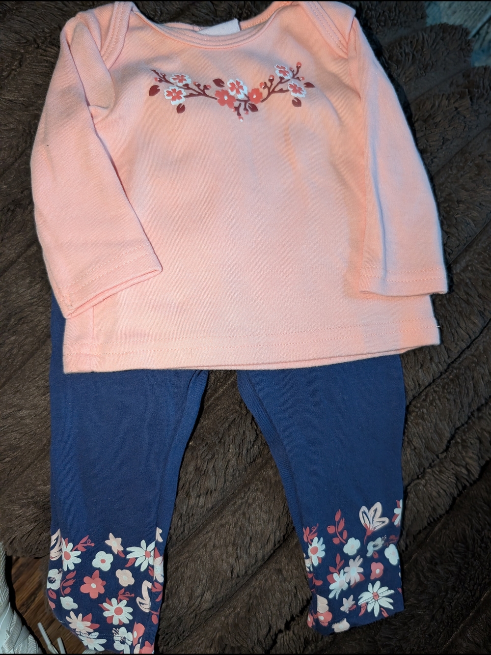 Peach Floral Baby Top & Navy Floral Leggings Set 3-6 - Picture 1 of 3